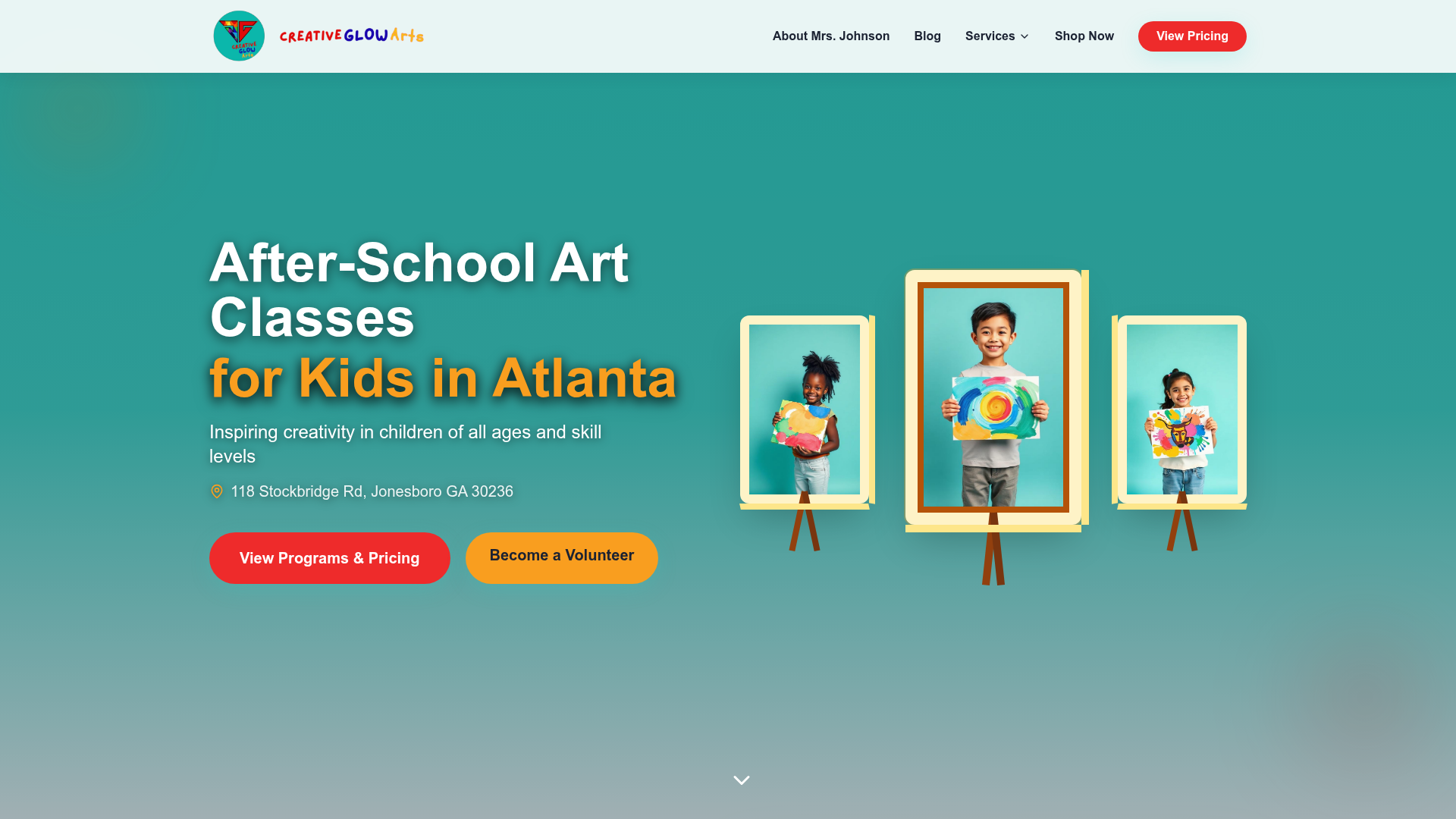 Creative Glow Arts website screenshot